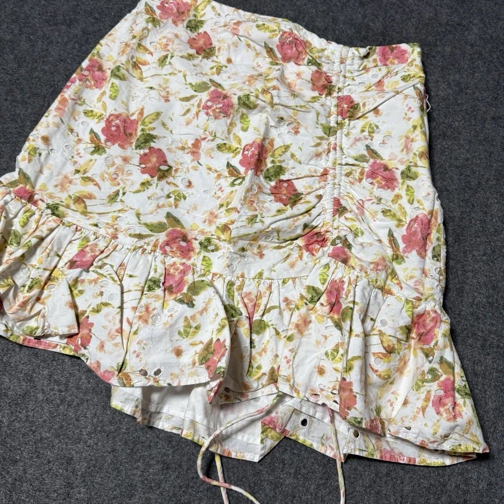 Zara Womens Floral Ruched‎ Eyelet Mini Skirt Size XS Y2K Coquette